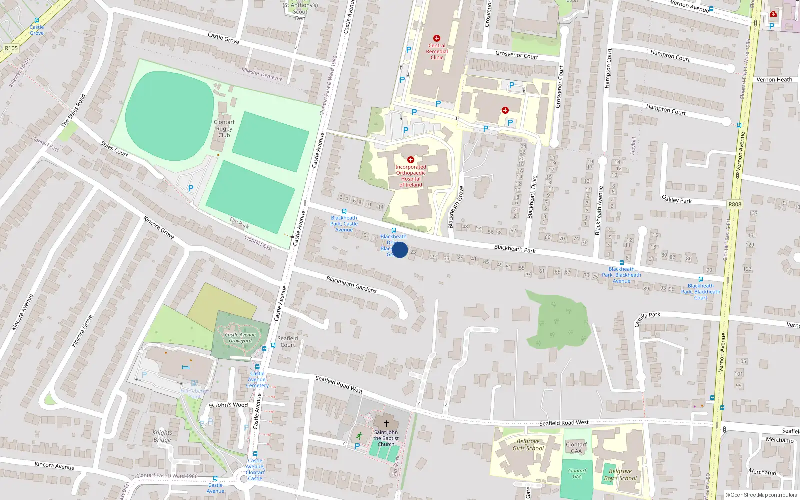 Overhead map showing the location of 19 Blackheath Park, Dublin 3