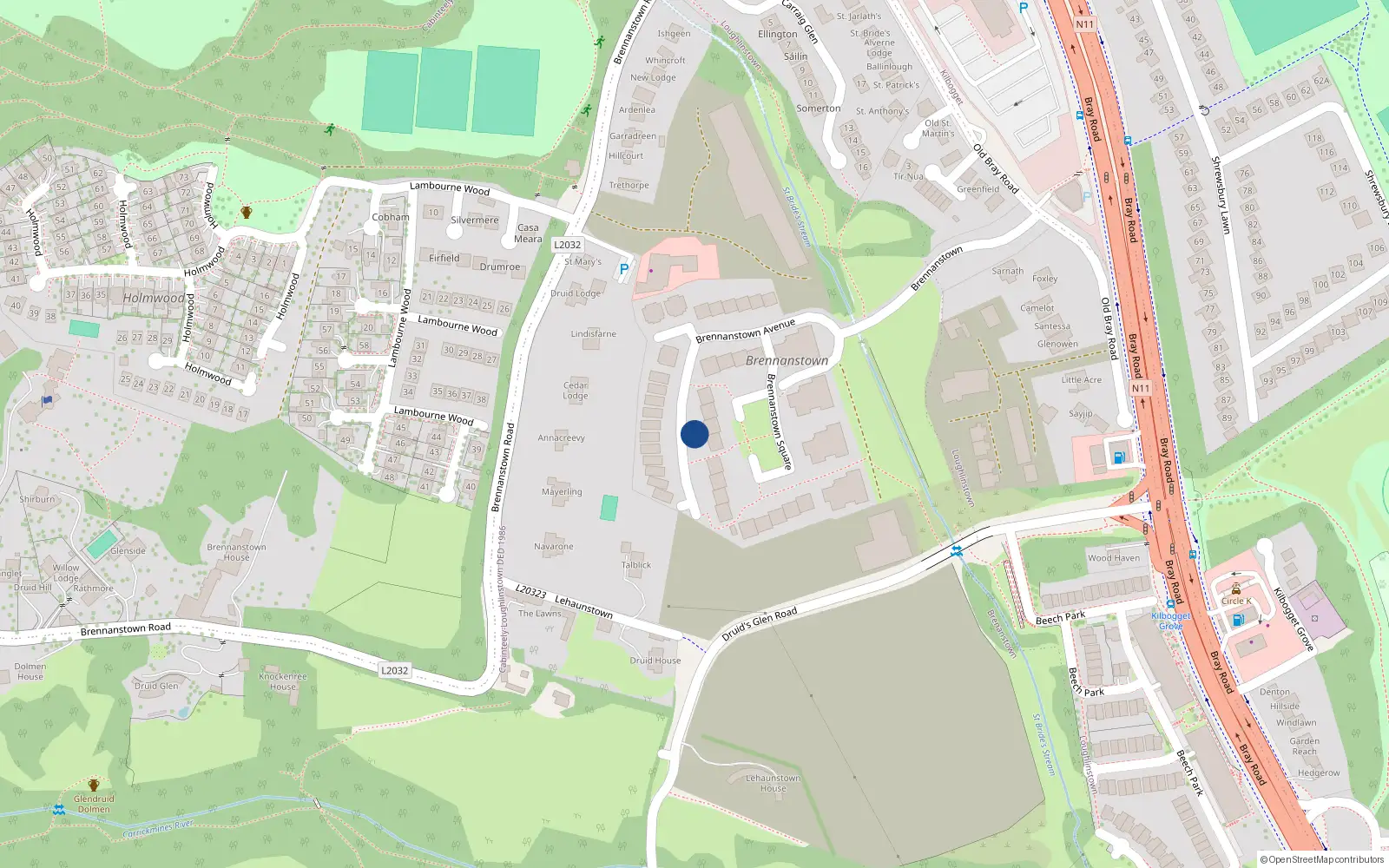 Overhead map showing the location of 19 Brennanstown Avenue, Dublin