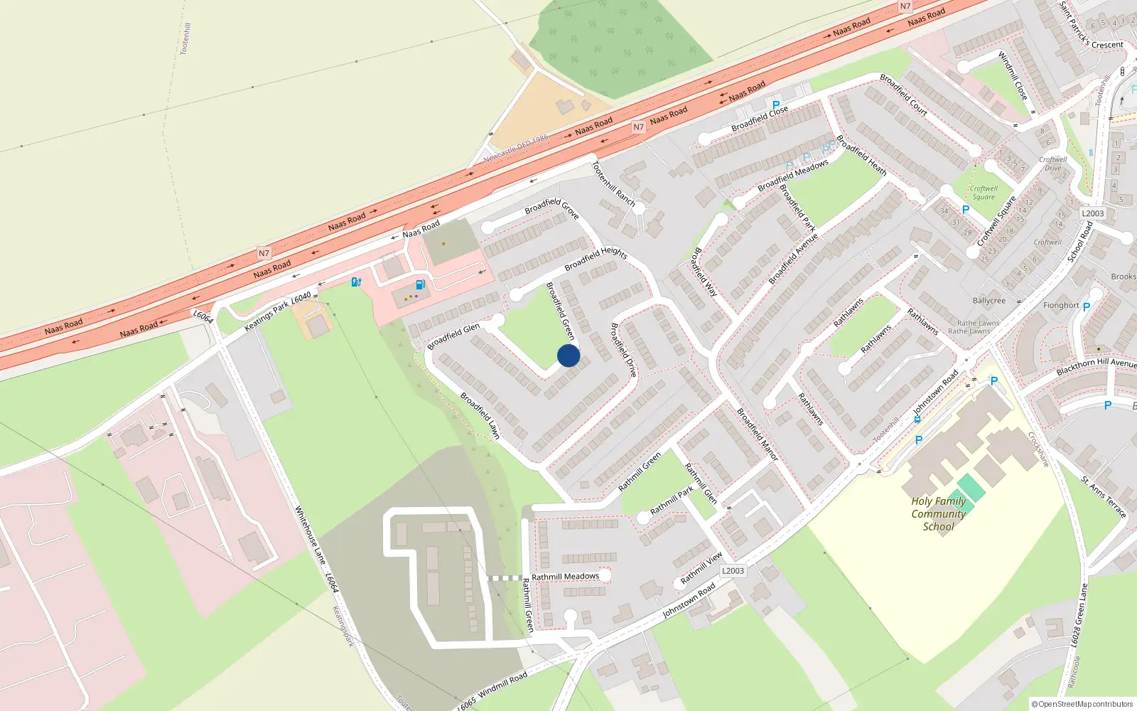 Overhead map showing the location of 19 Broadfield Green, Tootenhill