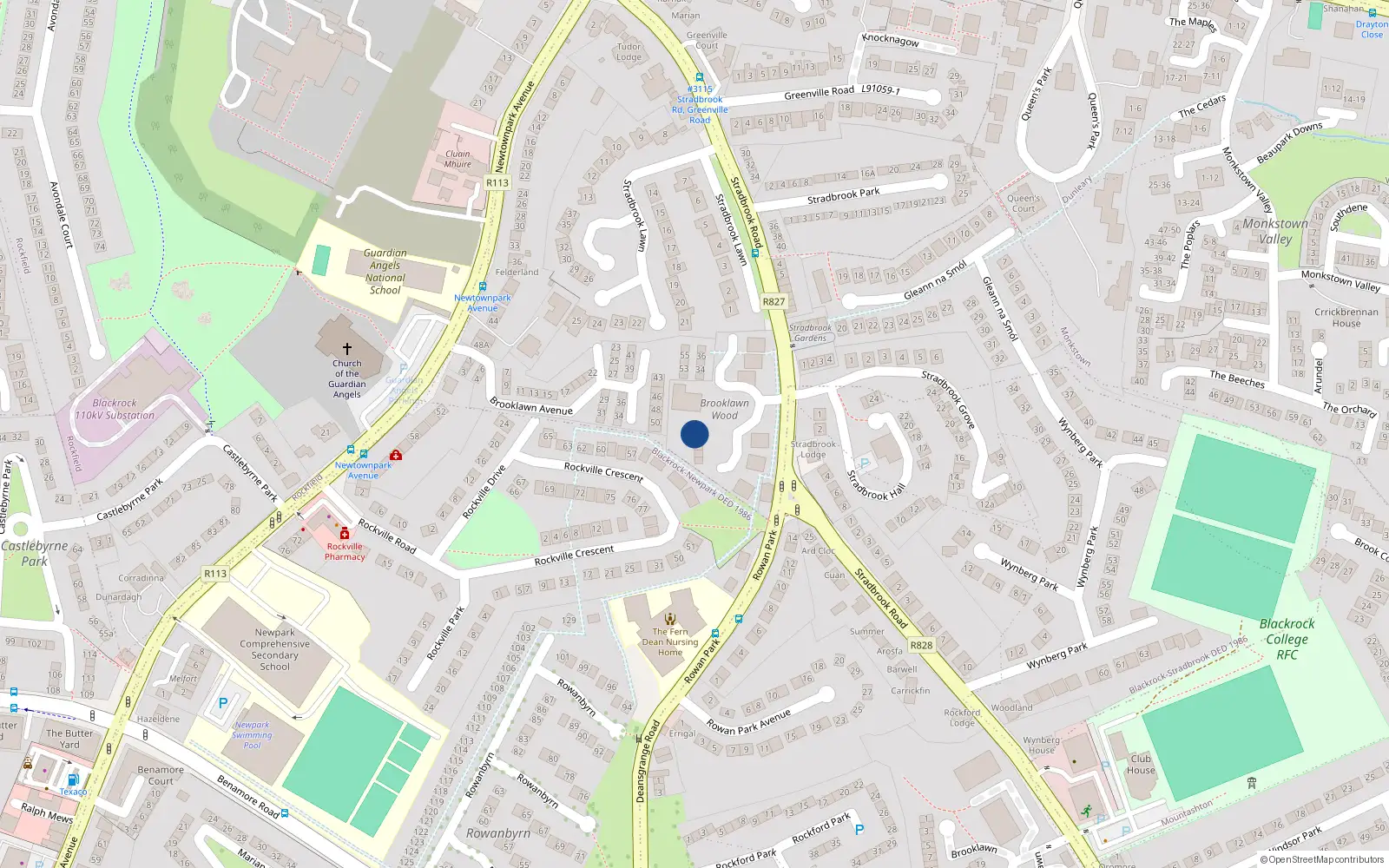 Overhead map showing the location of 19 Brooklawn Wood, Stradbrook Road, Blackrock