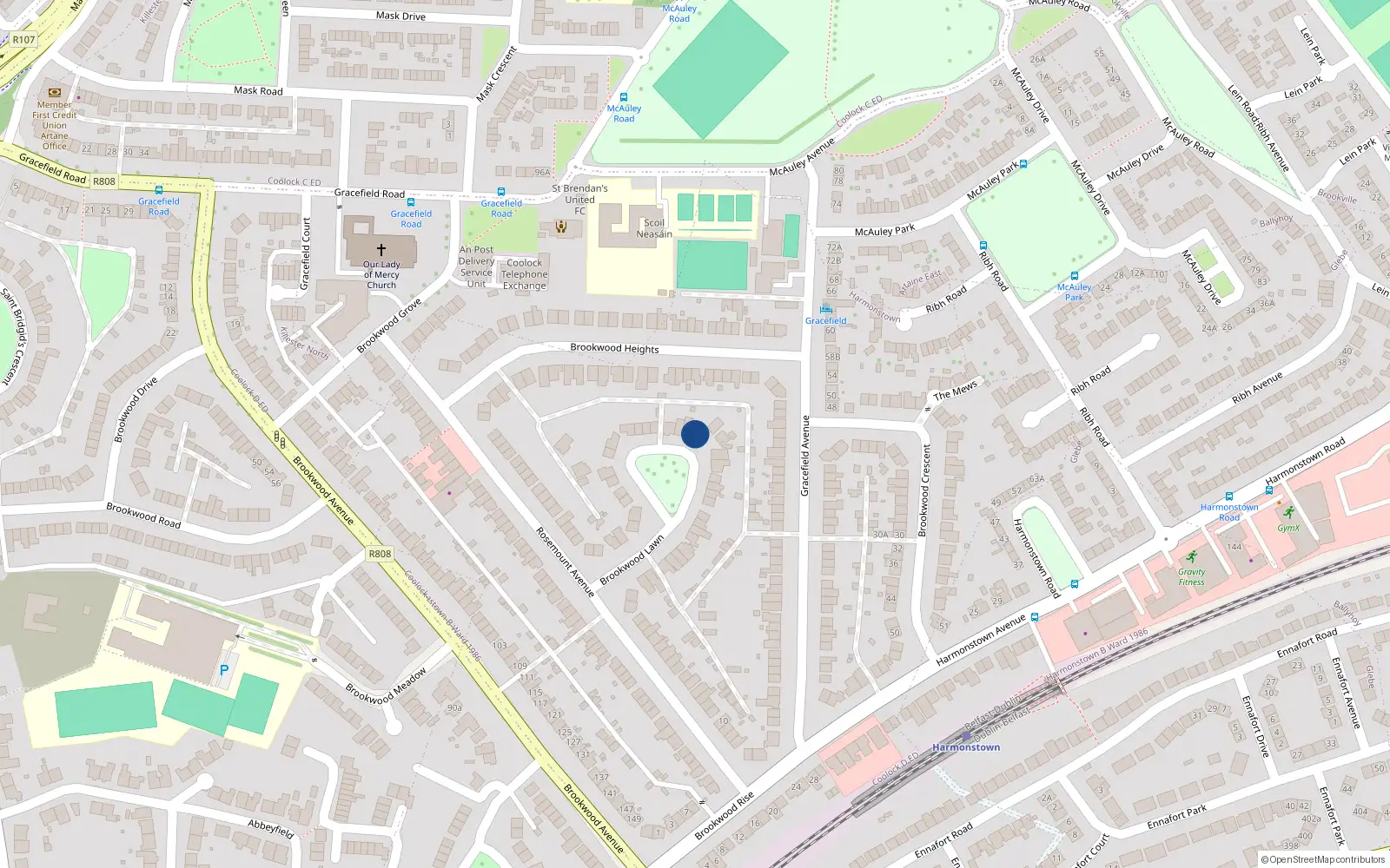 Overhead map showing the location of 19 Brookwood Lawn, Dublin 5