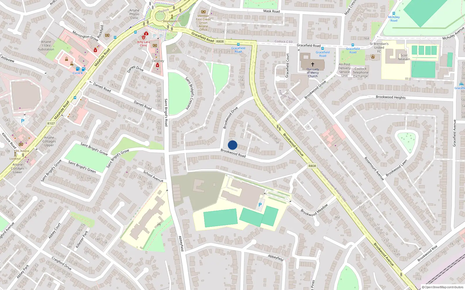 Overhead map showing the location of 19 Brookwood Road, Artane, Dublin 5