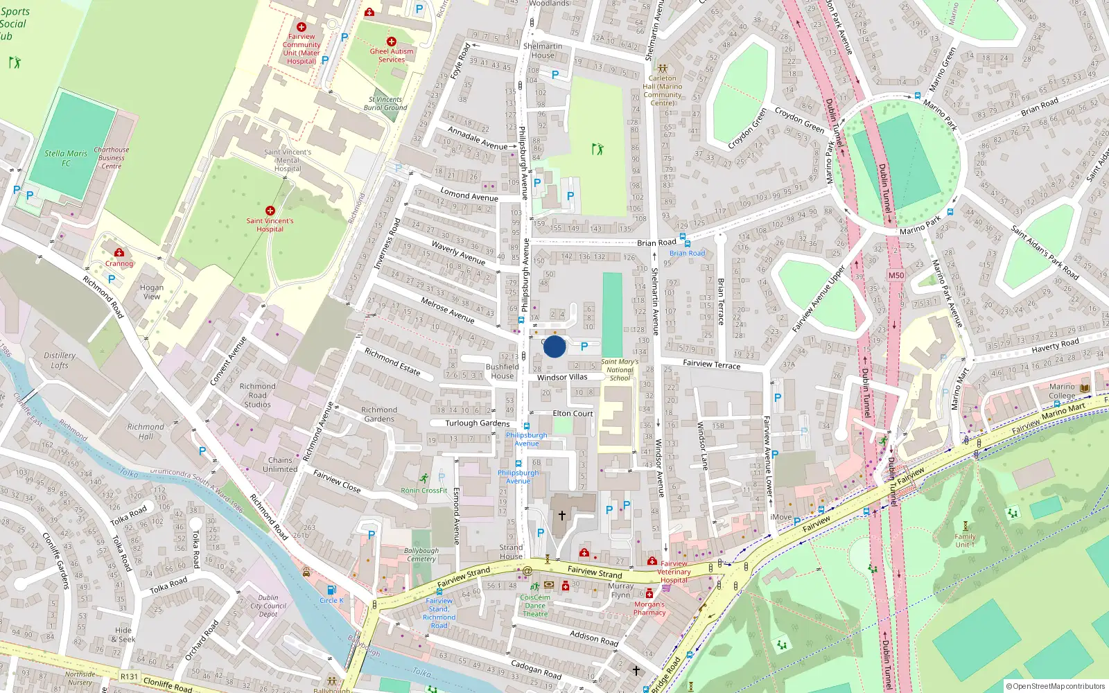 Overhead map showing the location of 19 Caragh Court, 34 Philipsburgh Avenue, Dublin 3