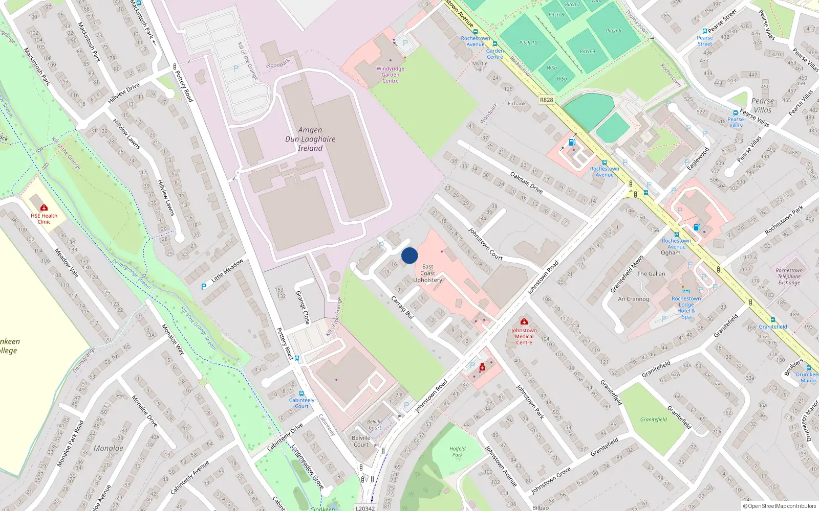 Overhead map showing the location of 19 Carraig Bui, Baile Átha Cliath