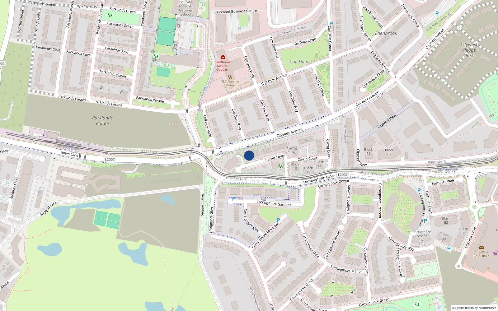 Overhead map showing the location of 19 Carrig Court, Saggart