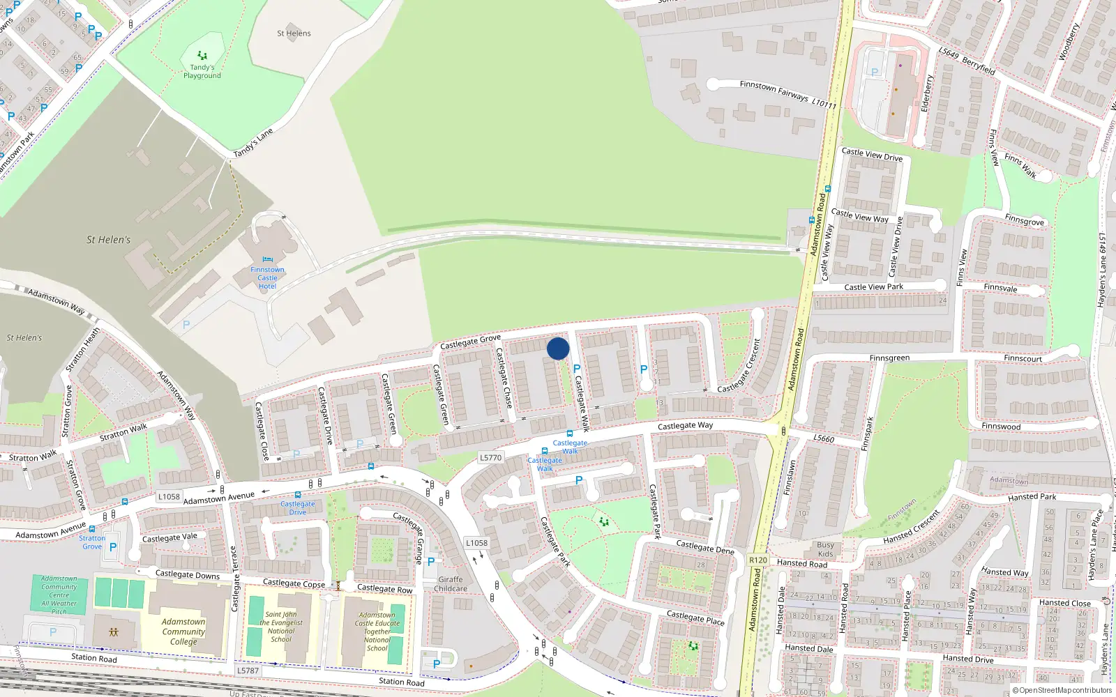 Overhead map showing the location of 19 Castlegate Walk, Lucan