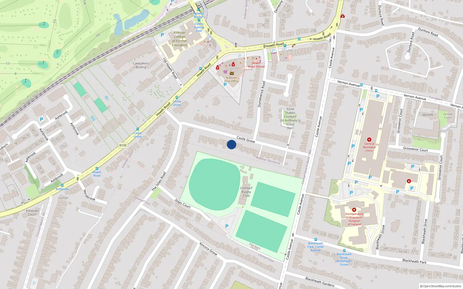 Overhead map showing the location of 19 Castle Grove, Dublin 3