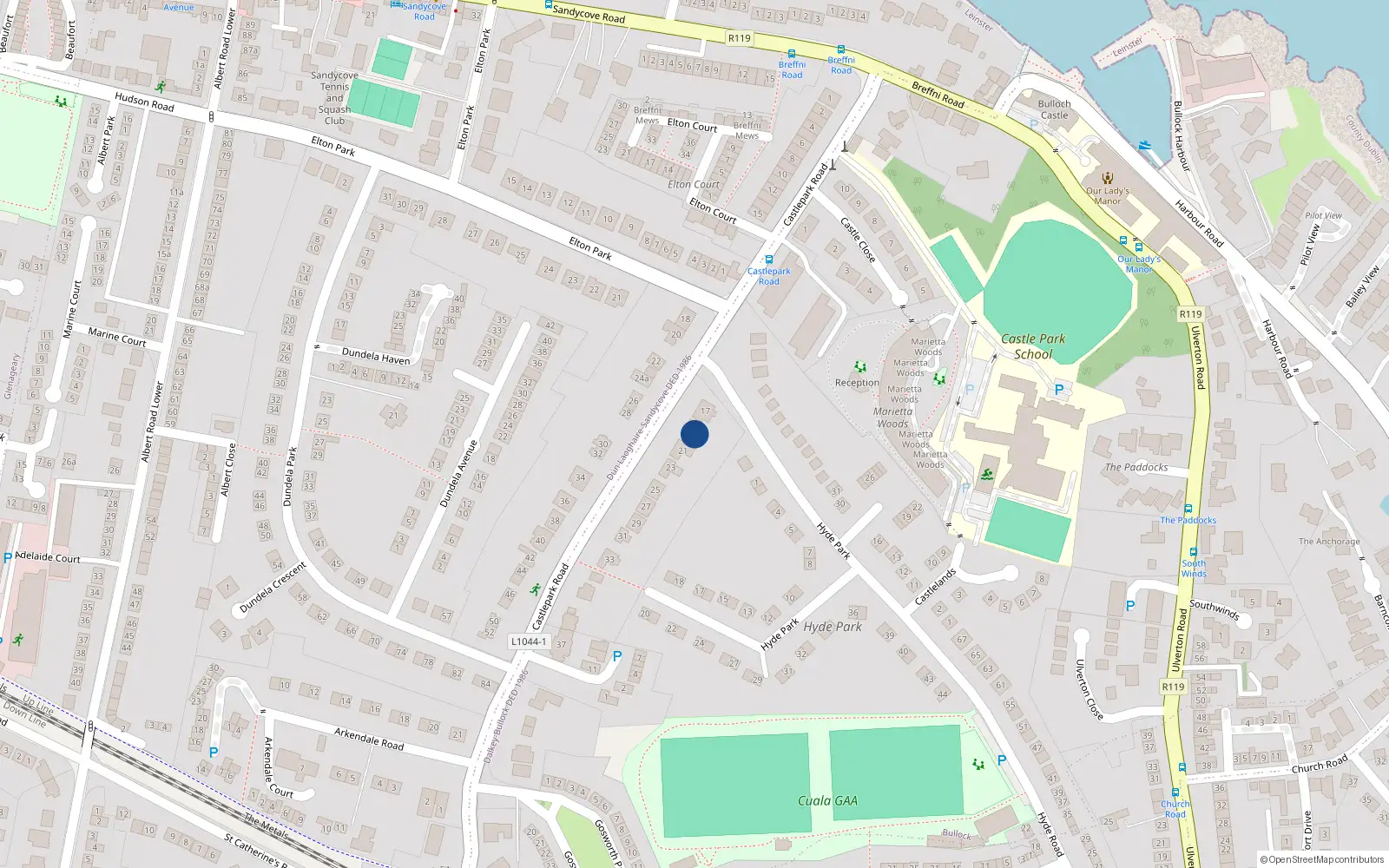 Overhead map showing the location of 19 Castle Park Road, Dublin