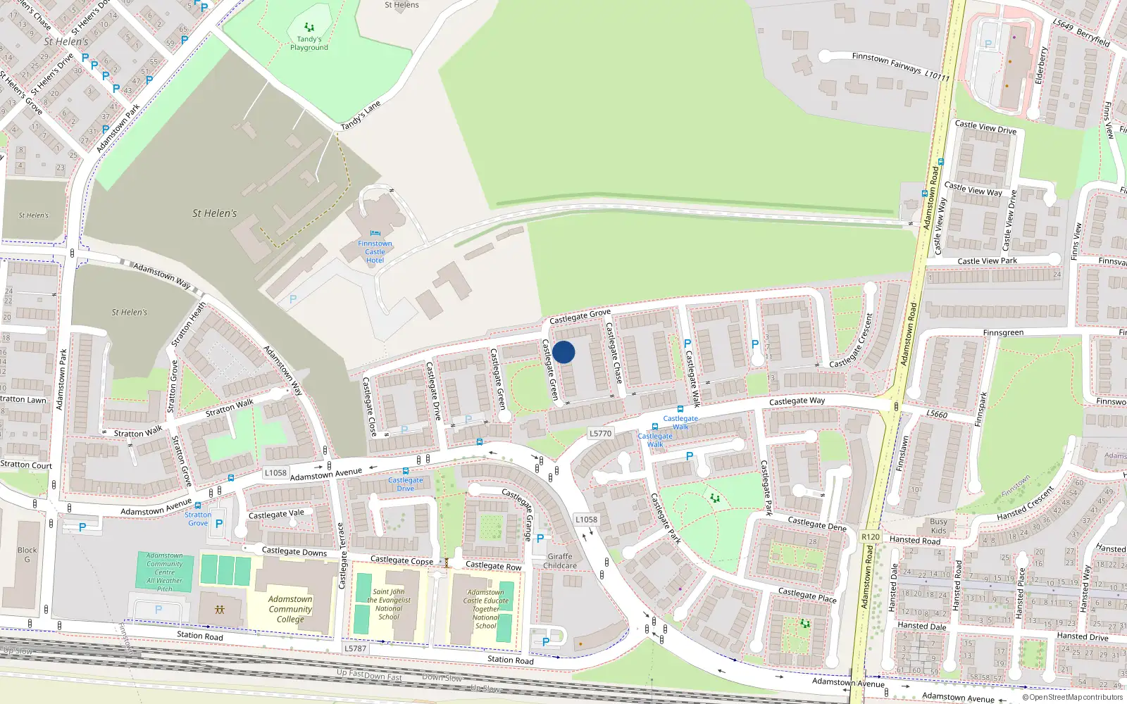 Overhead map showing the location of 19 Castlegate Green, Lucan