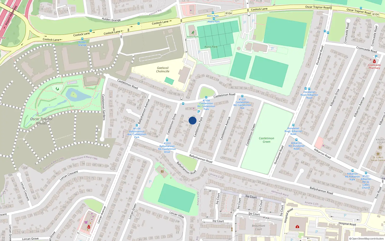 Overhead map showing the location of 19 Castletimon Park, Coolock, Dublin 5