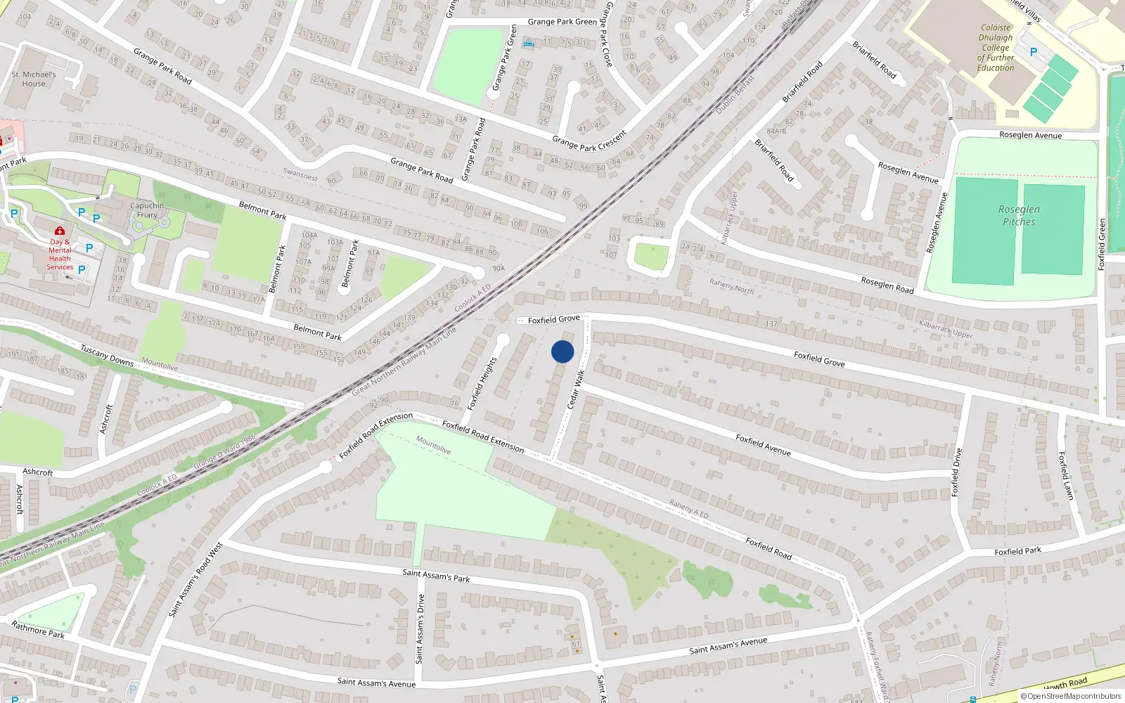 Overhead map showing the location of 19 Cedar Walk, Raheny, Dublin 5