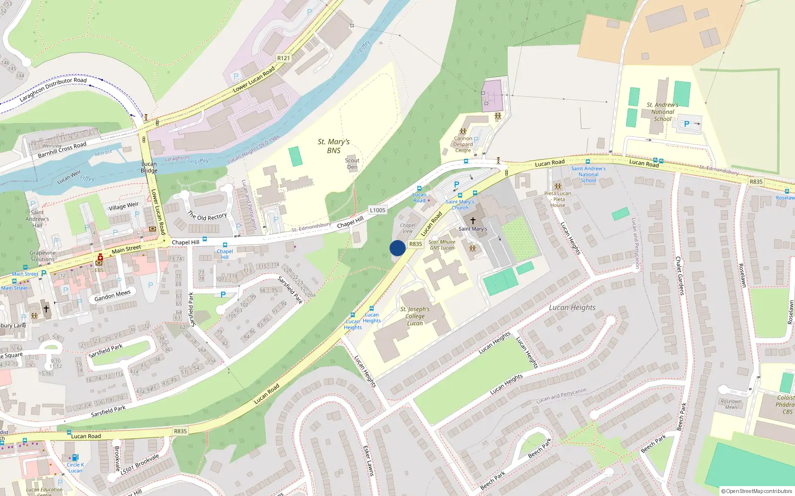 Overhead map showing the location of 19 Chapel View, Lucan, Dublin