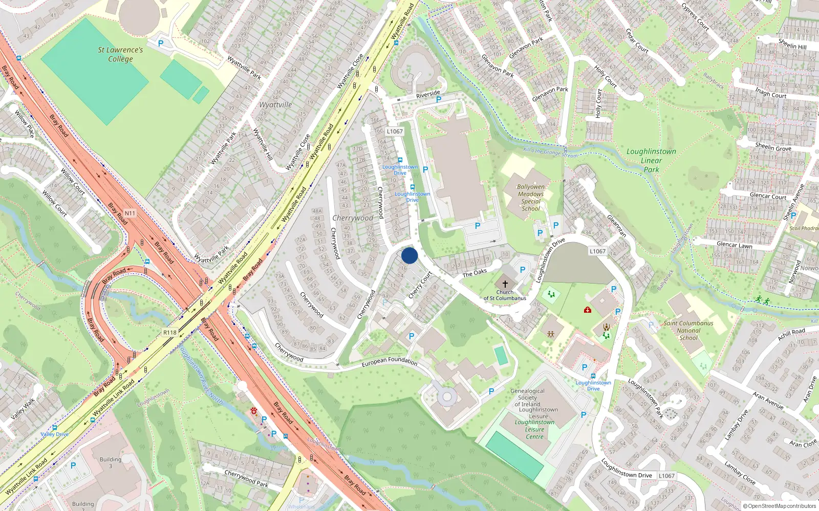 Overhead map showing the location of 19 Cherrycourt, Dublin