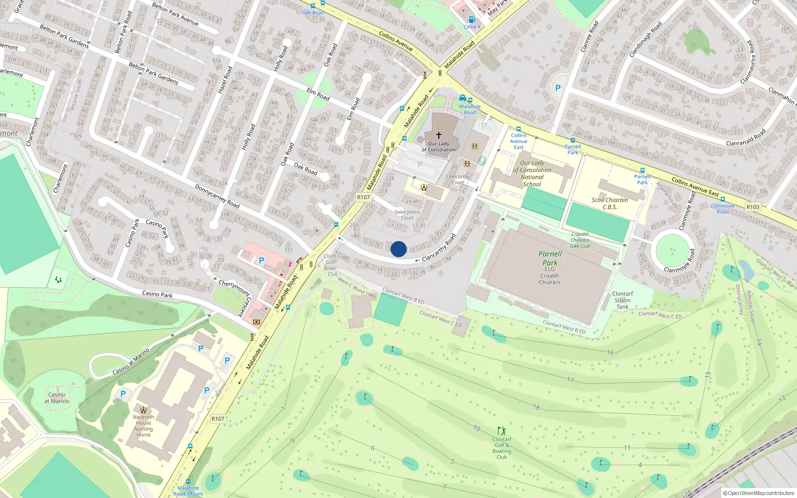 Overhead map showing the location of 19 Clancarthy Road, Dublin 5