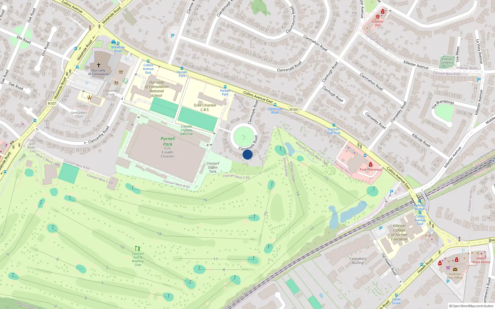 Overhead map showing the location of 19 Clanmoyle Road Donnycarney, Dublin 5, Dublin