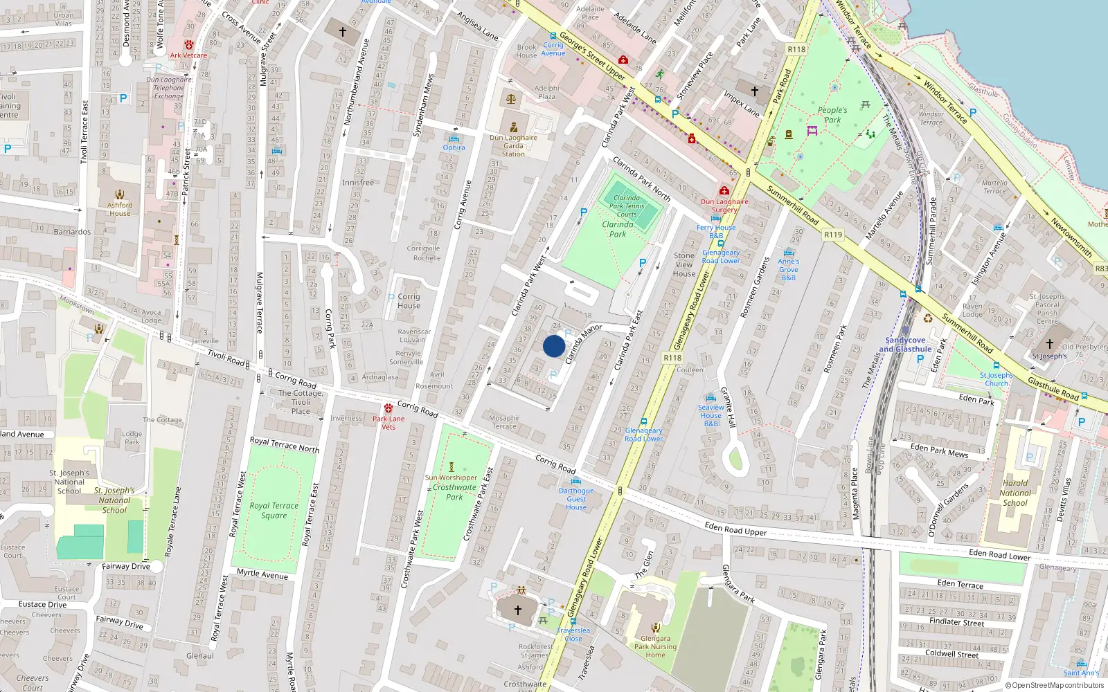 Overhead map showing the location of 19 Clarinda Manor, Dublin