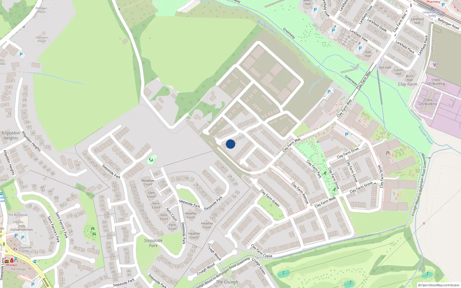 Overhead map showing the location of 19 Clay Farm Glade, Kilgobbin