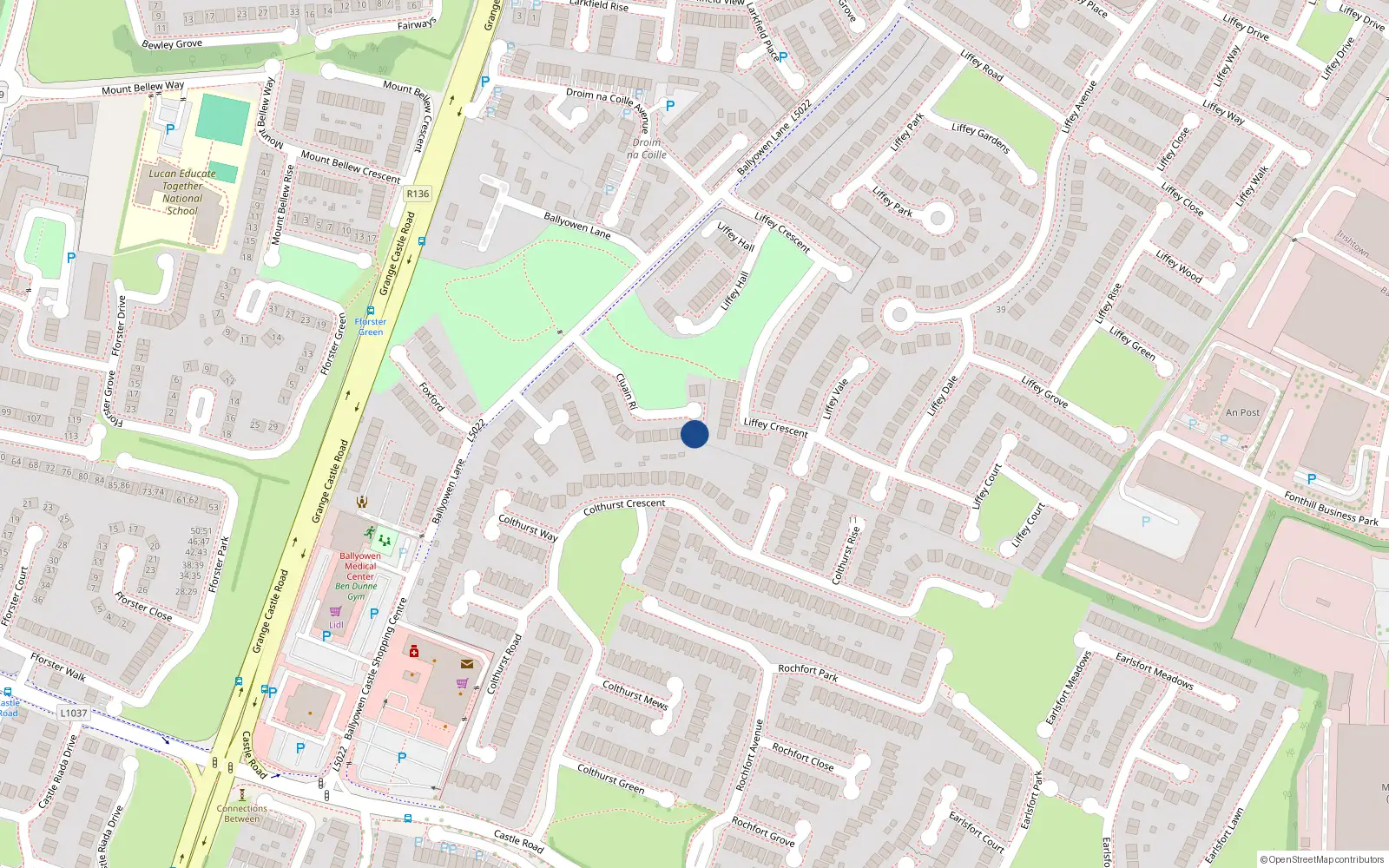 Overhead map showing the location of 19 Cluain Rí, Lucan