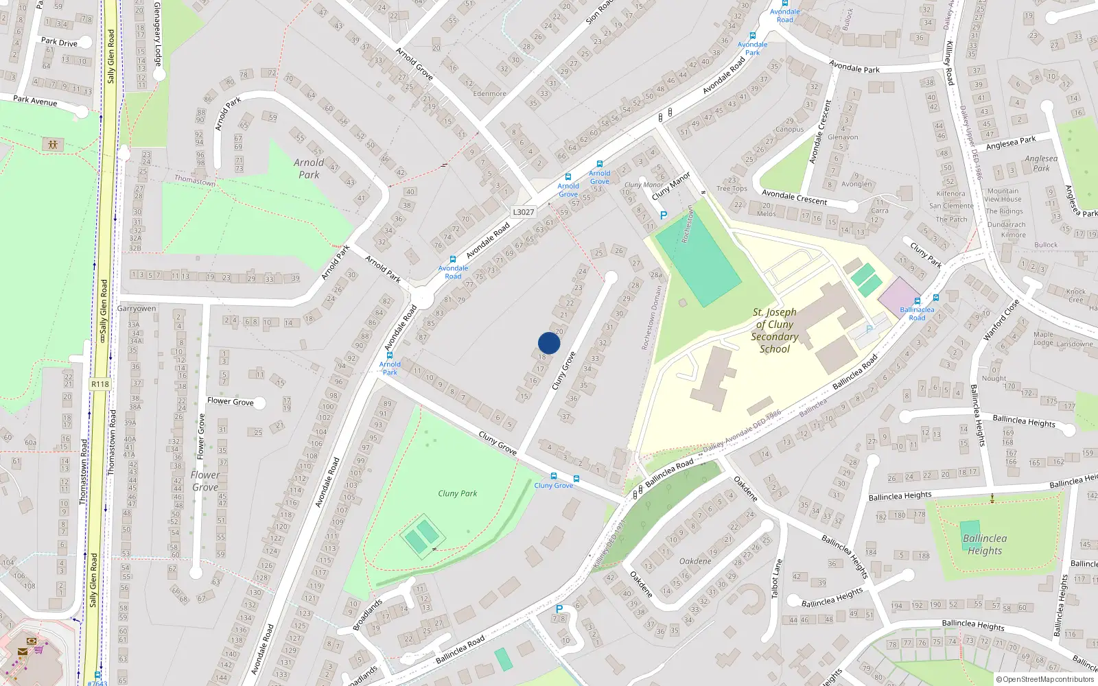 Overhead map showing the location of 19 Cluny Grove, Killiney, Co Dublin