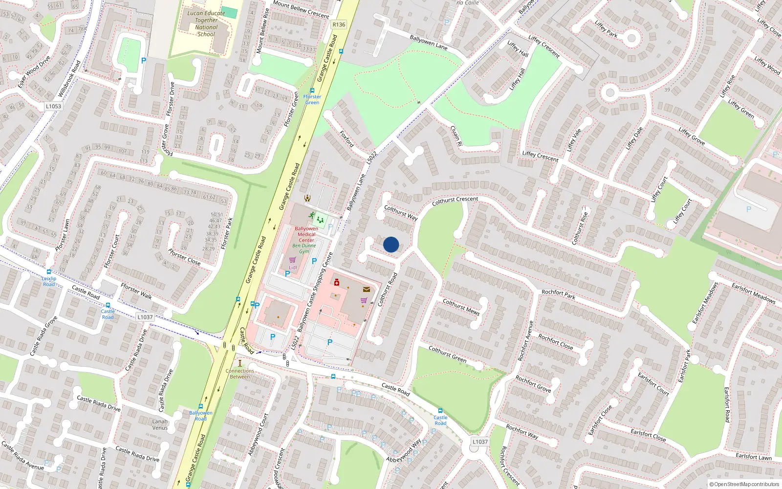 Overhead map showing the location of 19 Colthurst Close, Lucan