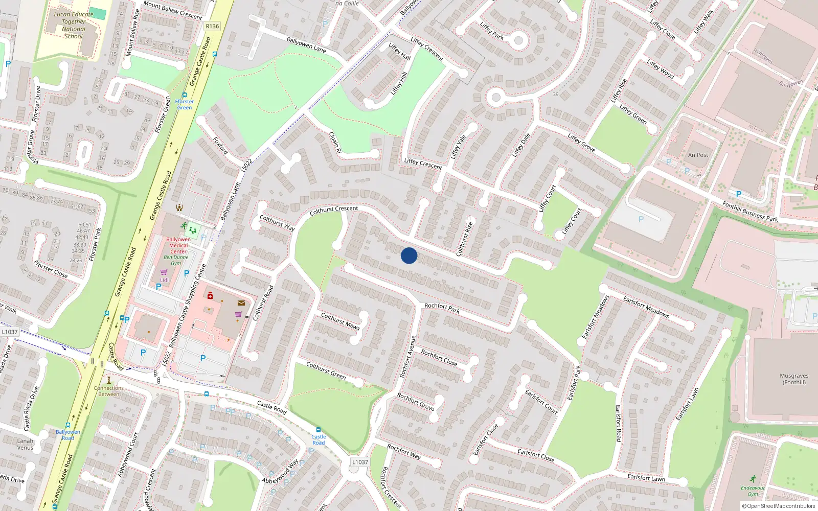 Overhead map showing the location of 19 Colthurst Crescent, Lucan, Dublin