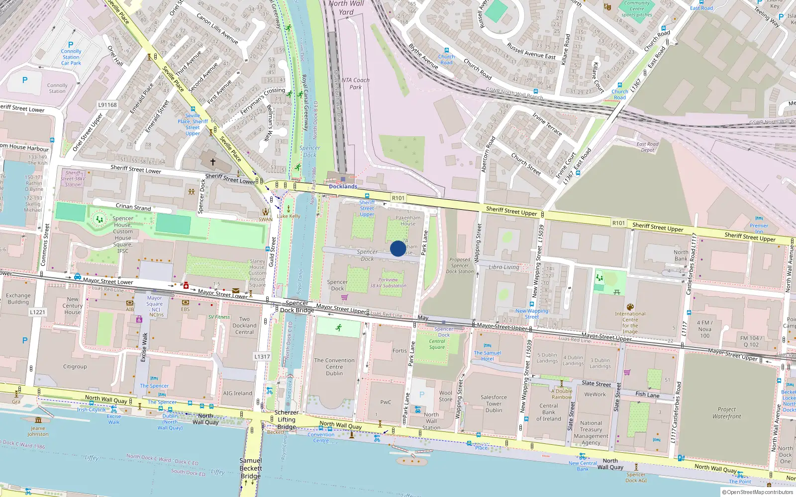 Overhead map showing the location of 19 Cope Bridge House, Spencer Dock, Dublin 1, D01 Kf82