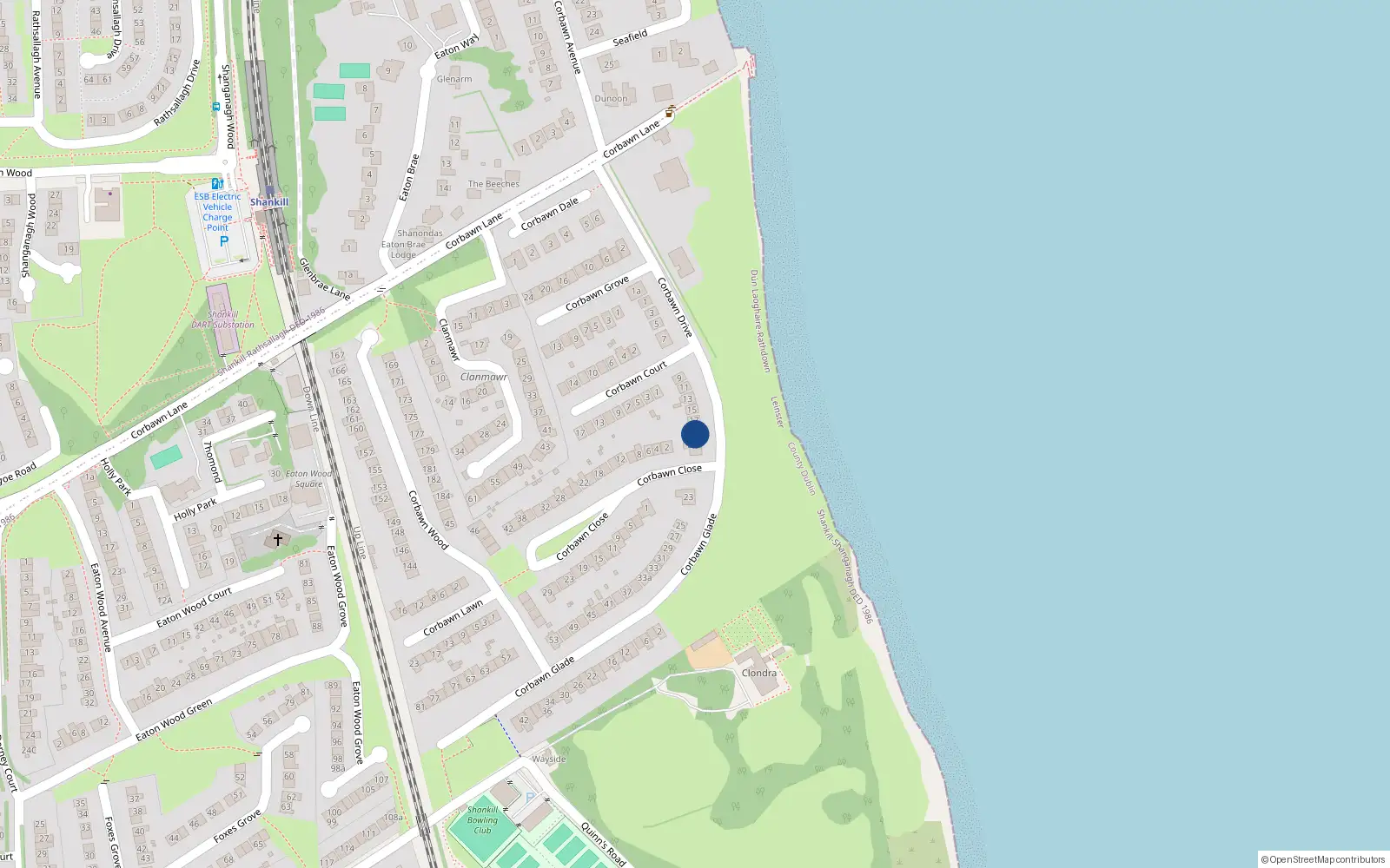 Overhead map showing the location of 19 Corbawn Drive, Dublin 18
