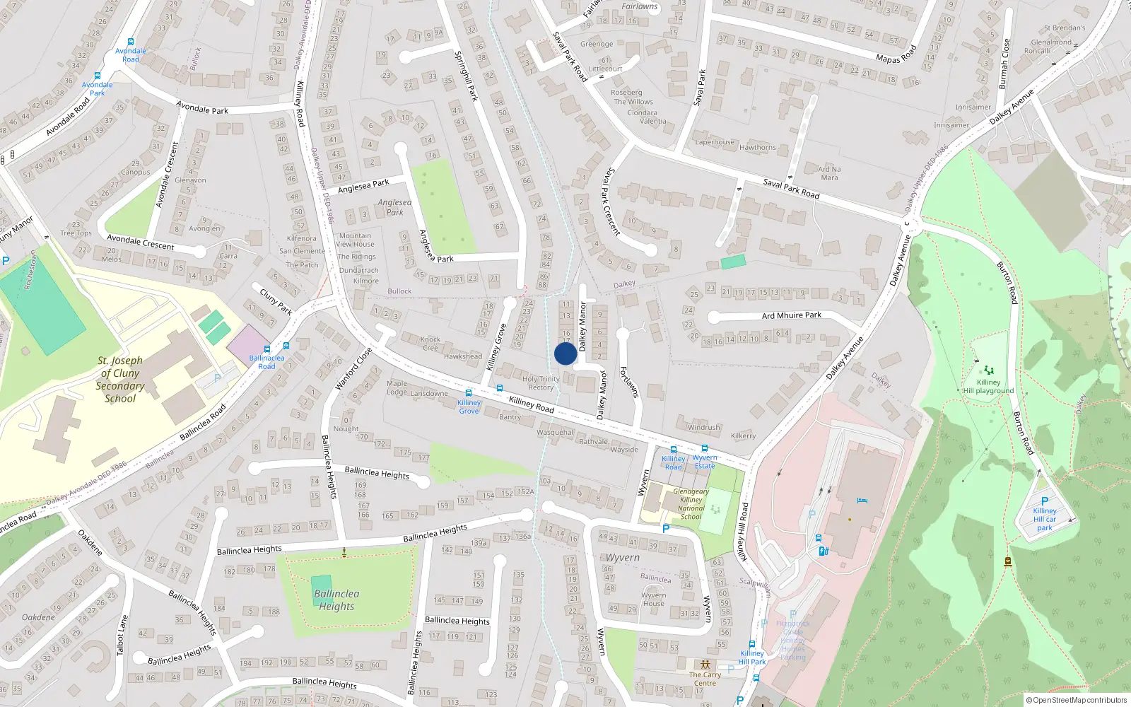 Overhead map showing the location of 19 Dalkey Manor, Killiney Road, Dalkey
