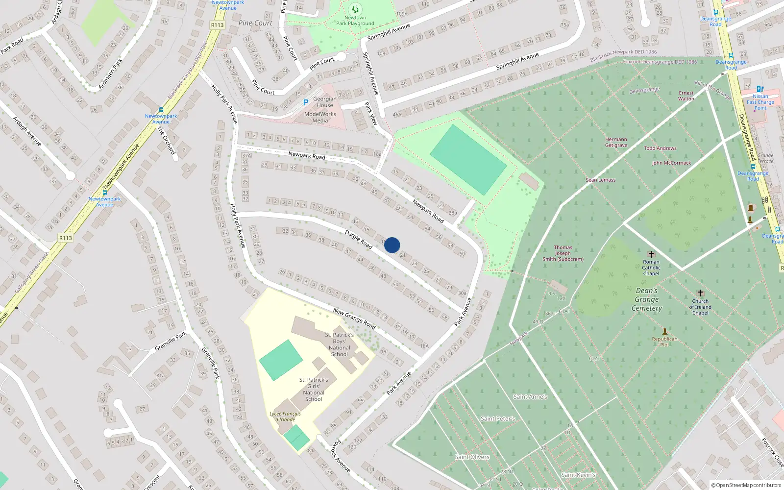 Overhead map showing the location of 19 Dargle Road, Blackrock