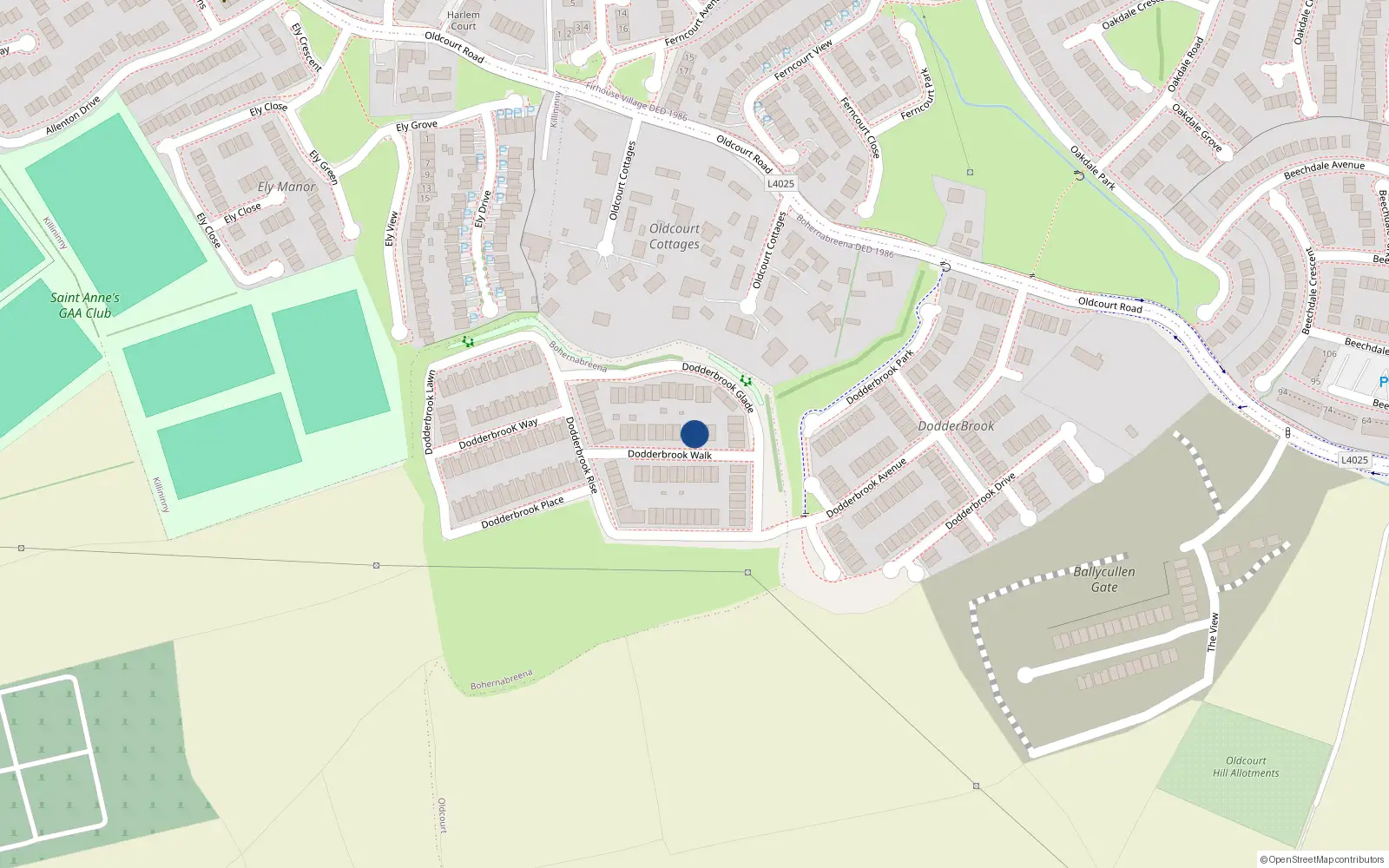 Overhead map showing the location of 19 Dodderbrook Walk, Bohernabreena