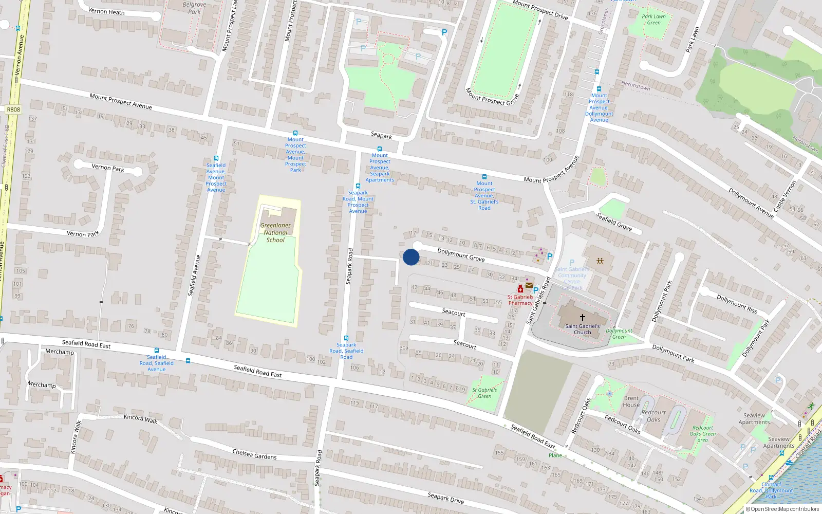 Overhead map showing the location of 19 Dollymount Grove, Dublin 3