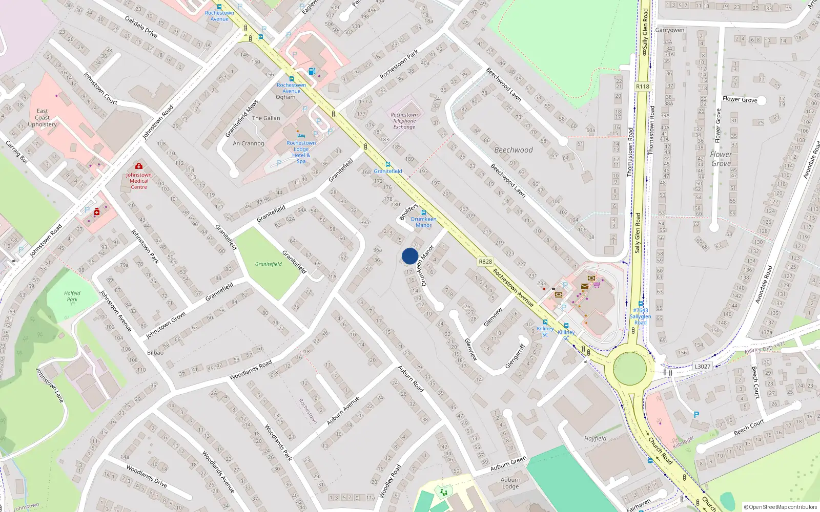 Overhead map showing the location of 19 Drumkeen Manor, Dun Laoghaire