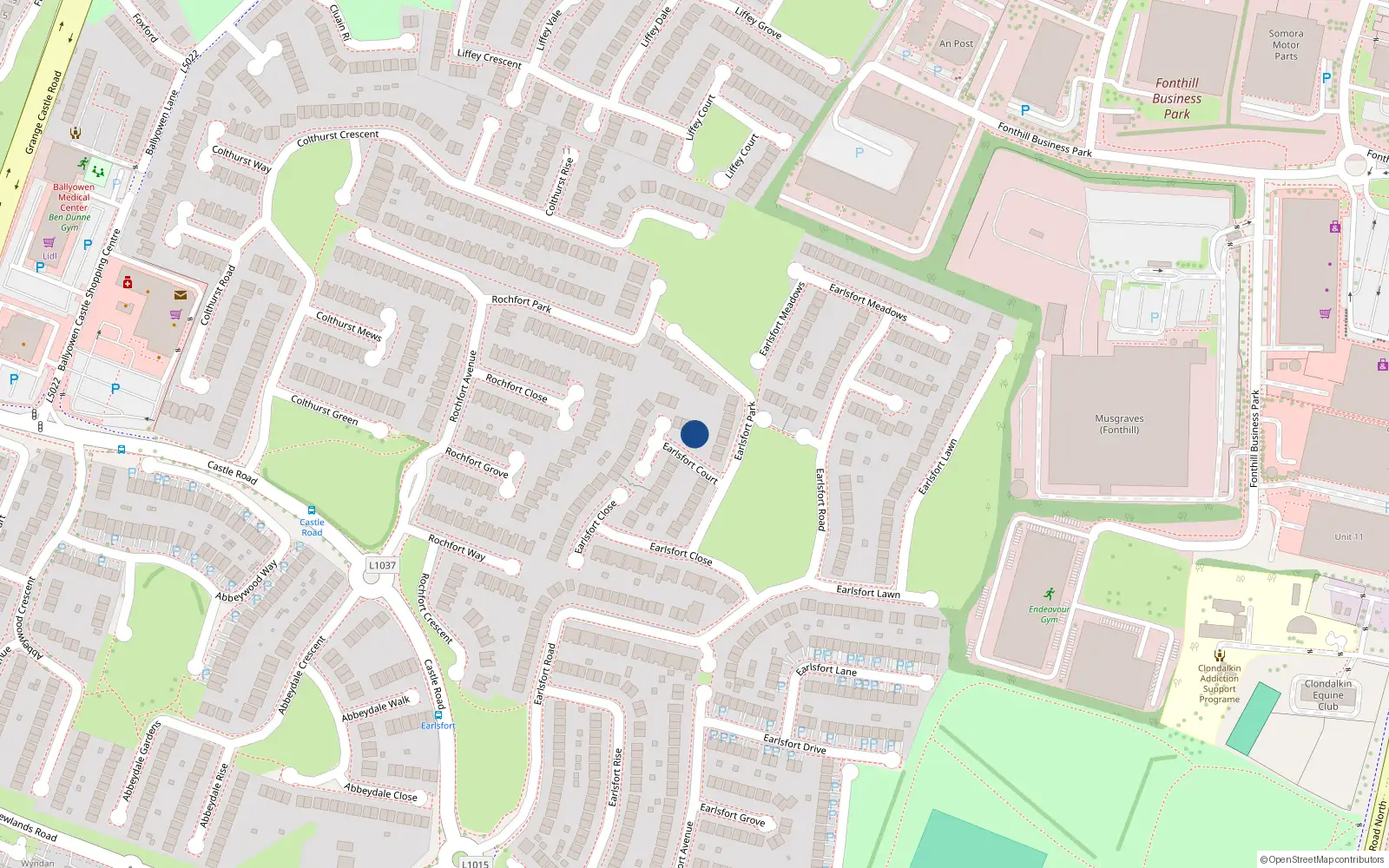 Overhead map showing the location of 19 Earlsfort Court, Lucan