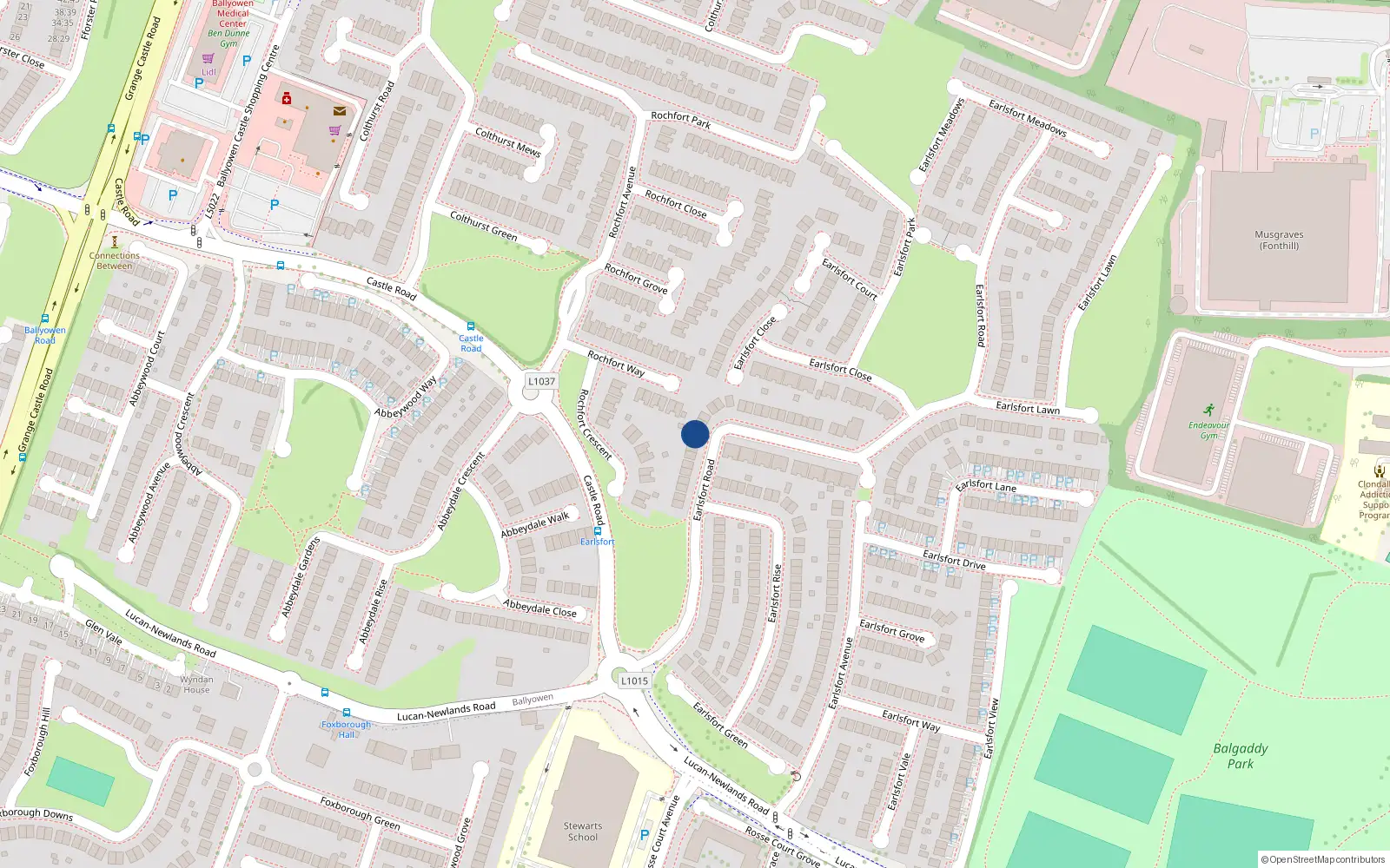 Overhead map showing the location of 19 Earlsfort Road, Lucan