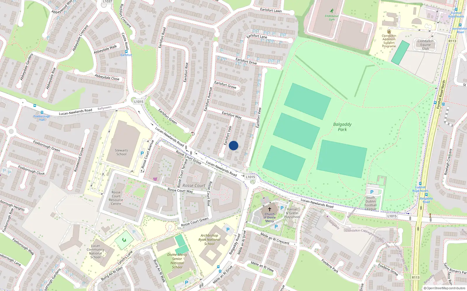 Overhead map showing the location of 19 Earlsfort Vale, Lucan, Dublin