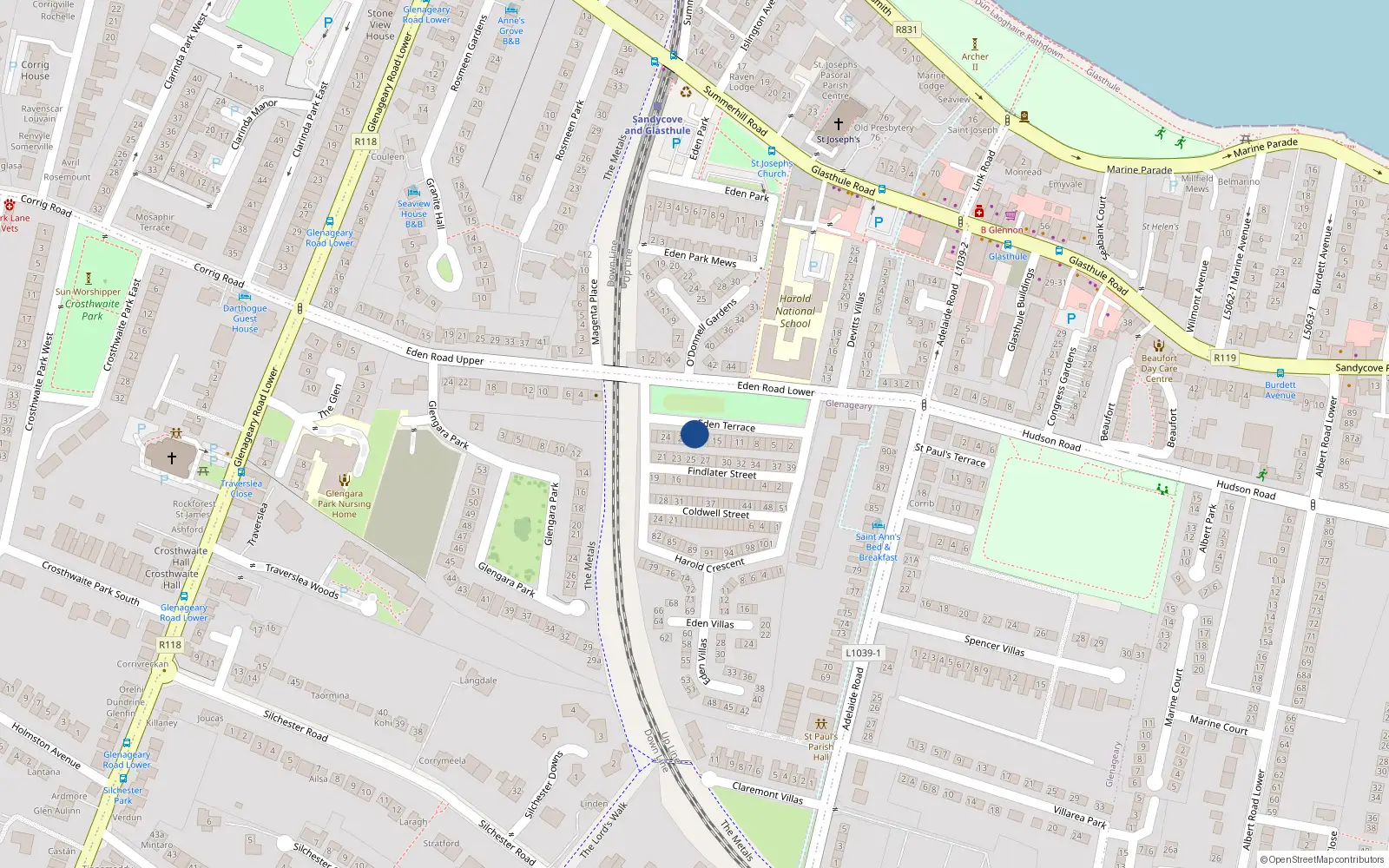 Overhead map showing the location of 19 Eden Terrace, Dublin