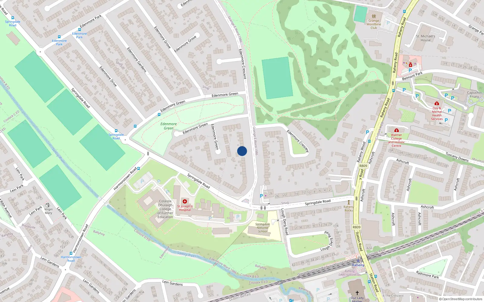 Overhead map showing the location of 19 Edenmore Crescent, Dublin 5
