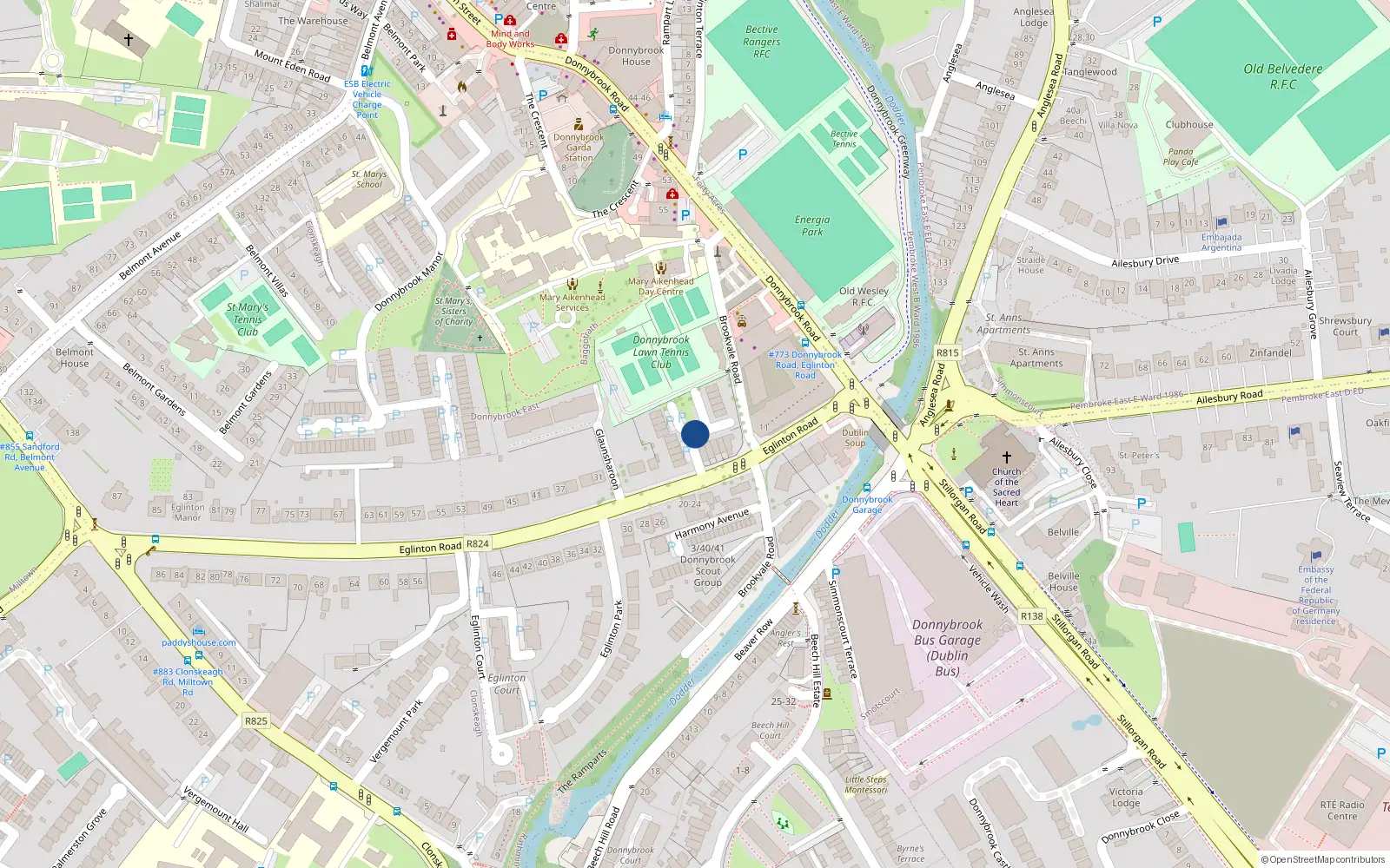 Overhead map showing the location of 19 Eglinton Square, Donnybrook