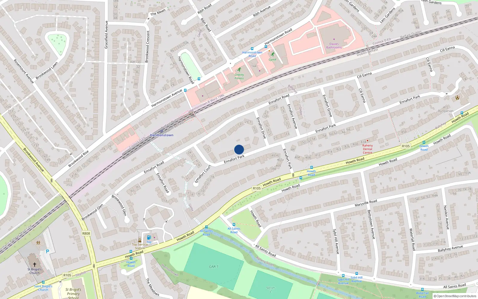 Overhead map showing the location of 19 Ennafort Park, Dublin 5