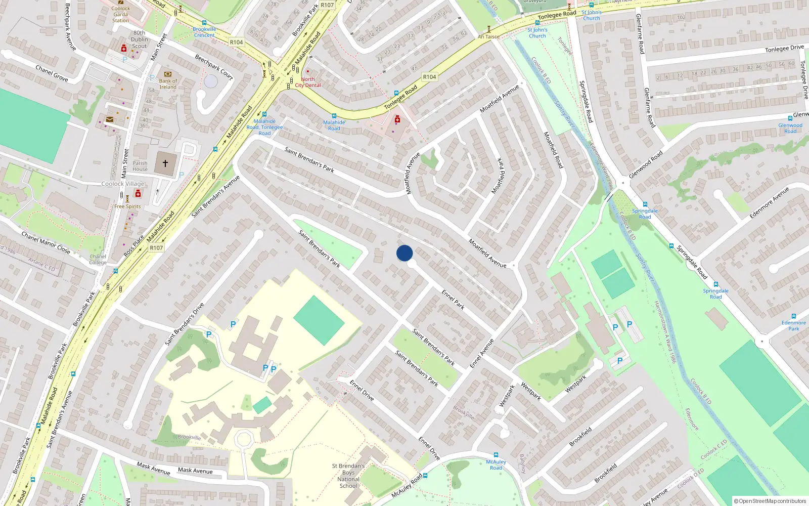 Overhead map showing the location of 19 Ennel Park, Dublin 5