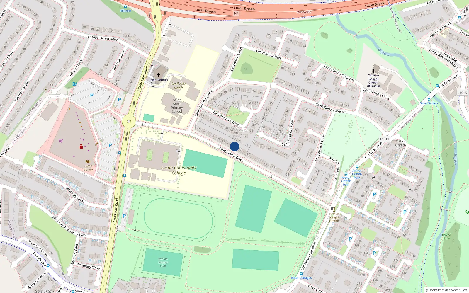 Overhead map showing the location of 19 Esker Drive, Lucan
