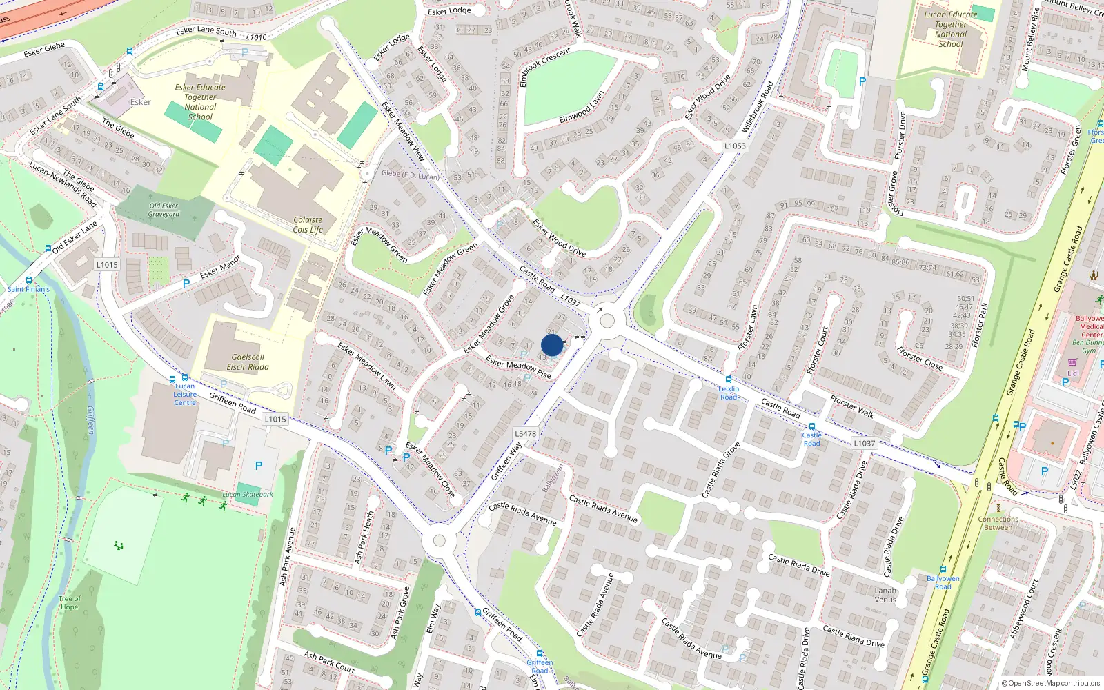 Overhead map showing the location of 19 Esker Meadow Rise, Lucan