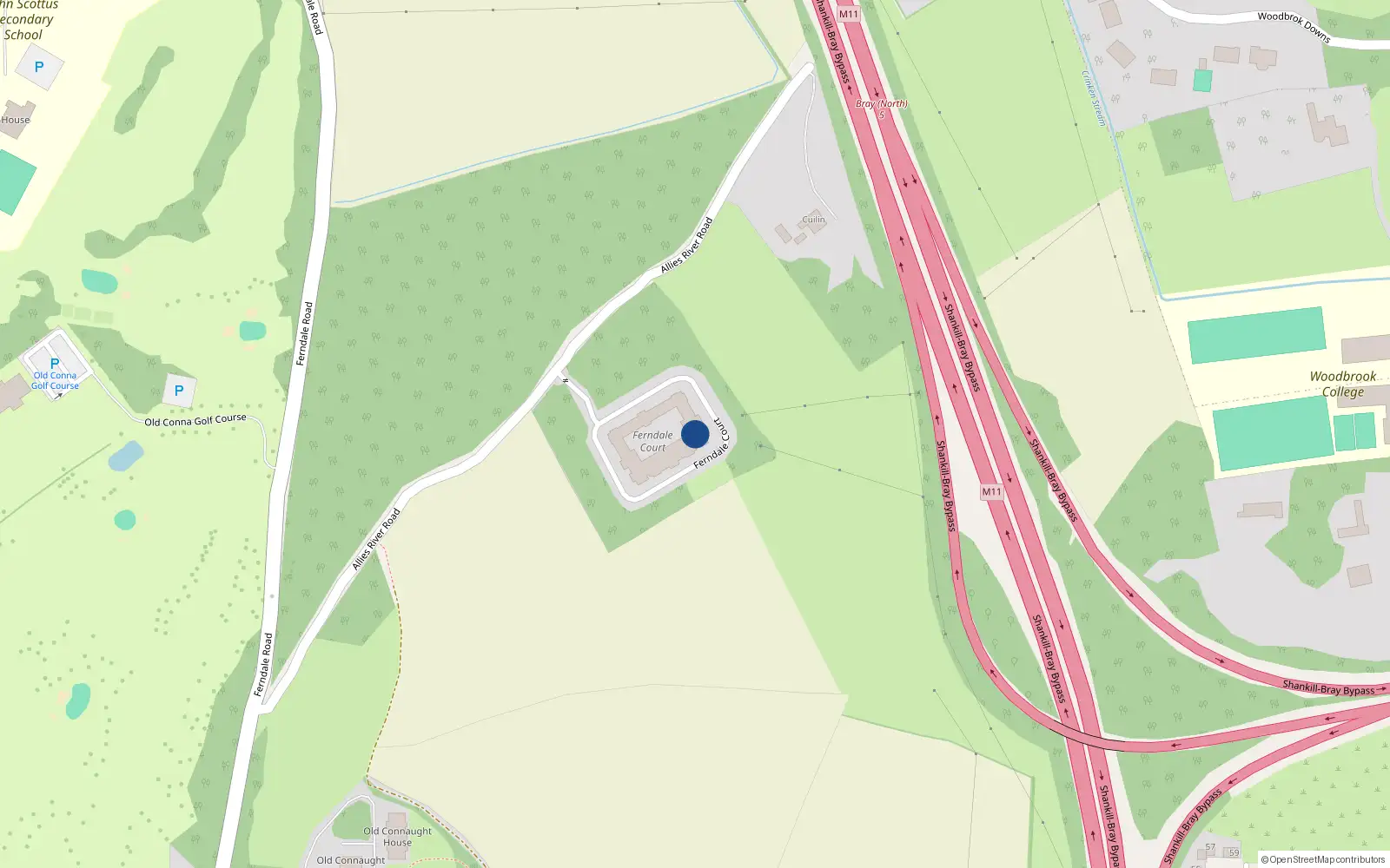 Overhead map showing the location of 19 Ferndale Court, Allies River Road, Rathmichael