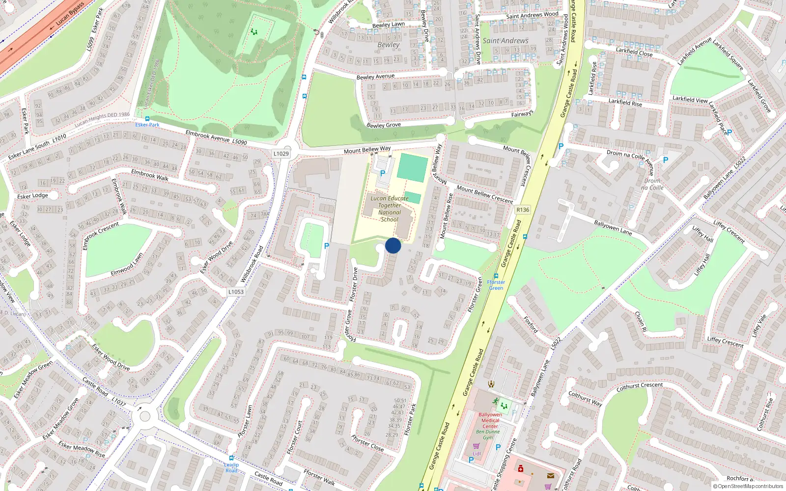 Overhead map showing the location of 19 Fforster Crescent, Lucan