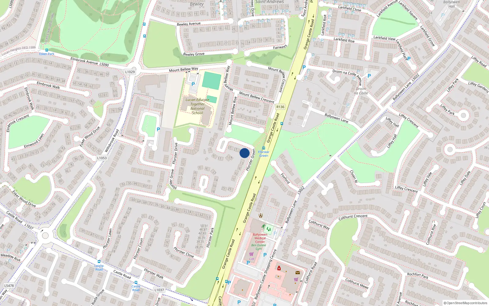 Overhead map showing the location of 19 Fforster Green, Lucan, Dublin
