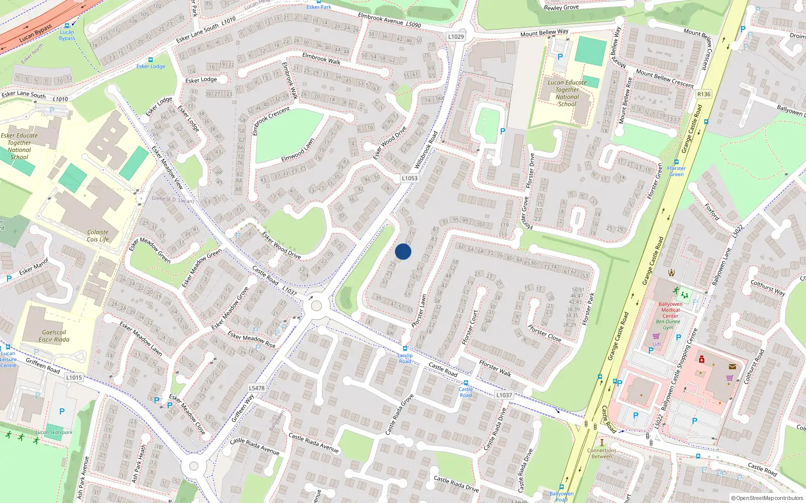Overhead map showing the location of 19 Fforster Lawn, Lucan, Dublin