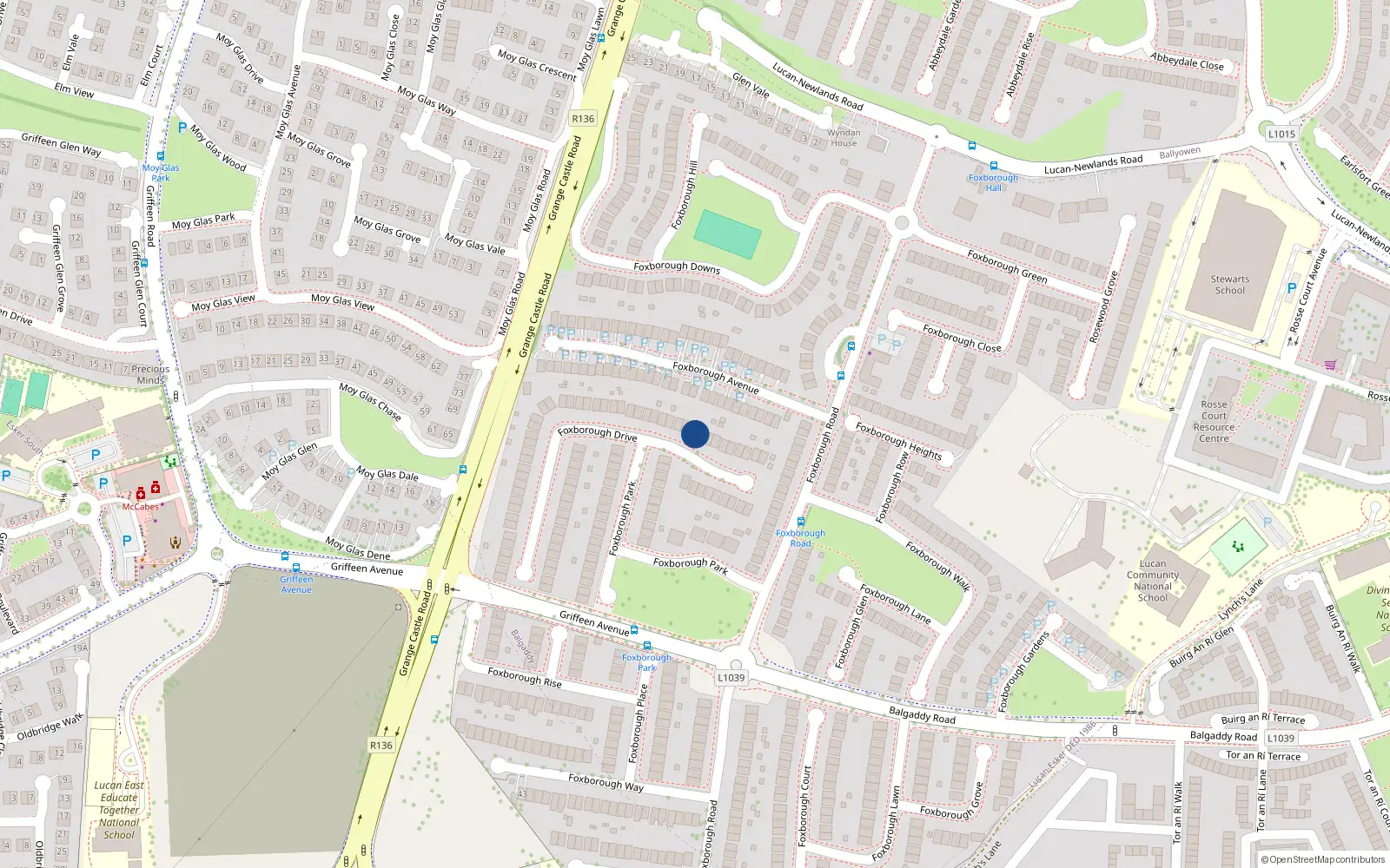 Overhead map showing the location of 19 Foxborough Drive, Lucan