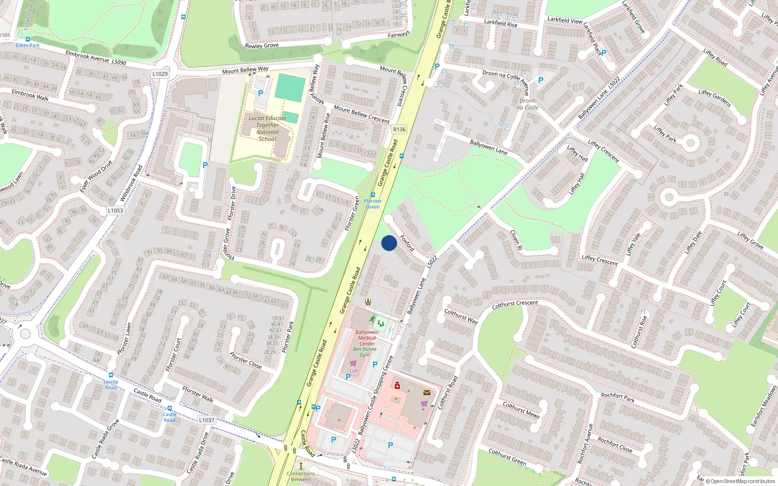 Overhead map showing the location of 19 Foxford, Ballyowen Lane, Lucan