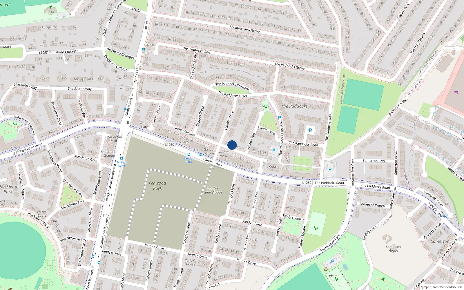 Overhead map showing the location of 19 Gandon Avenue, Gandon Park, Lucan