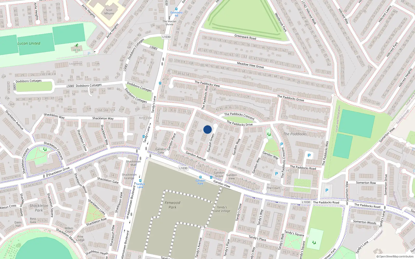 Overhead map showing the location of 19 Gandon Green, Lucan